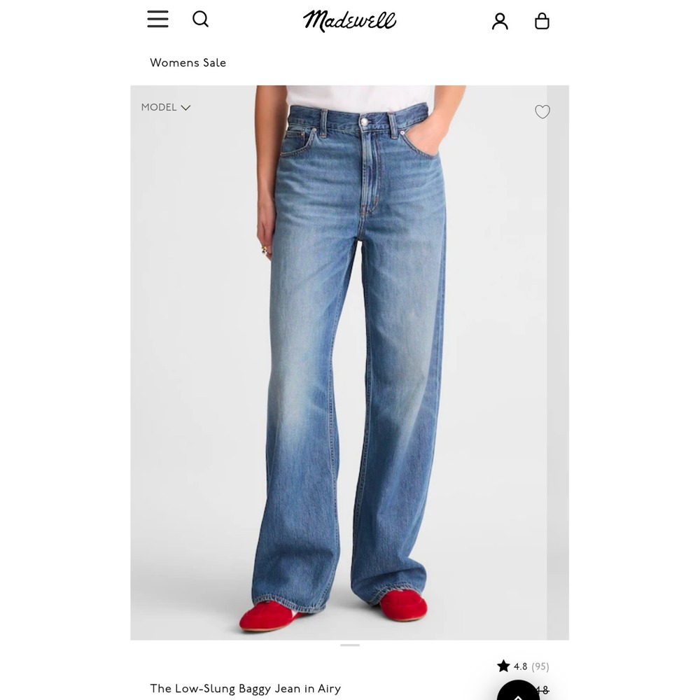 Madewell The Low-Slung Baggy Jean in Airy Denim Medium Wash Size 27